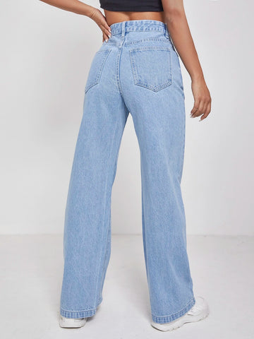 PETITE High Waisted Zip Fly Wide Leg Jeans