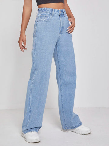 PETITE High Waisted Zip Fly Wide Leg Jeans