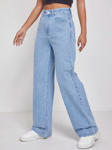 PETITE High Waisted Zip Fly Wide Leg Jeans