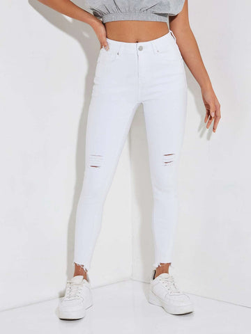 PETITE Ripped Raw Hem Skinny Jeans