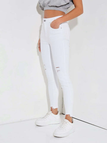 PETITE Ripped Raw Hem Skinny Jeans