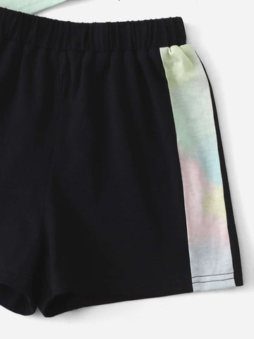 Girls Tie Dye & Letter Graphic Tee & Shorts Set