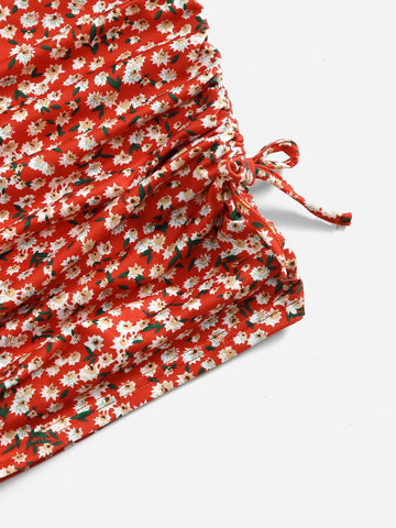 Girls Ditsy Floral Tie Front Ruched Cami Top & Skirt Set