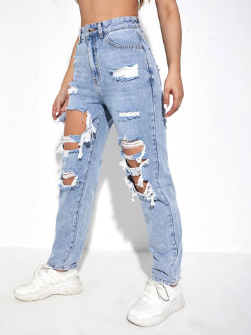 Ripped Mom Fit Jeans