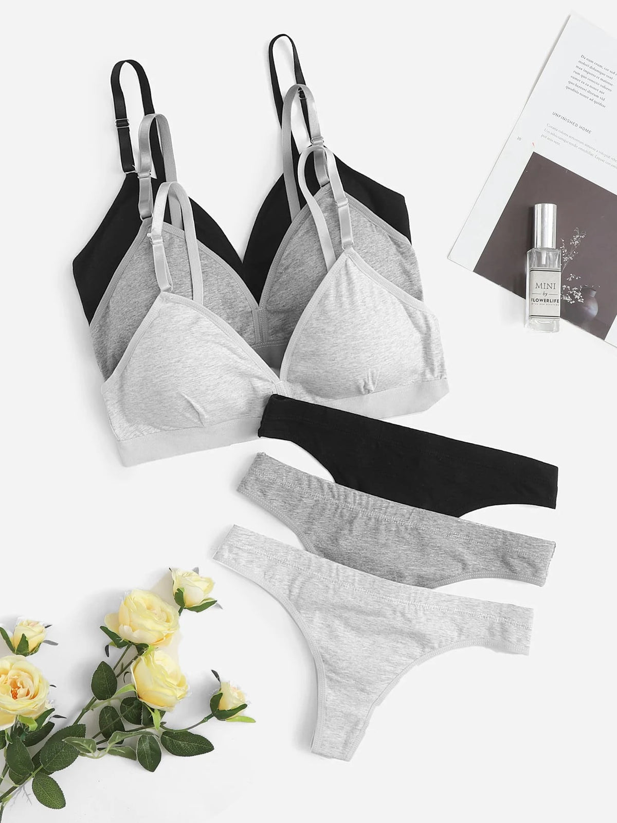 3pack Solid Lingerie Set