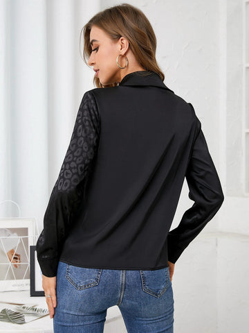 Satin Leopard Jacquard Button Up Shirt
