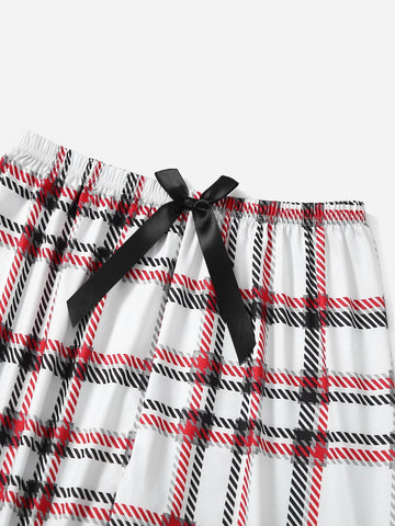 3pcs Plaid Bow Front PJ Set