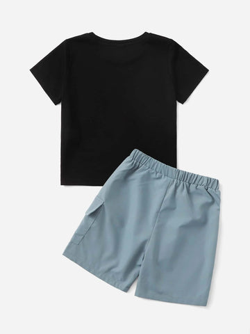 Toddler Boys Earphone Print Tee & Flap Pocket Shorts Set