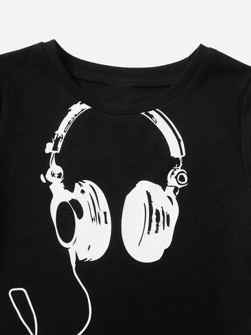 Toddler Boys Earphone Print Tee & Flap Pocket Shorts Set