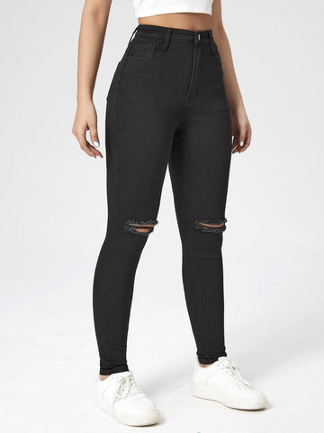 High Waist Ripped Skinny Jeans