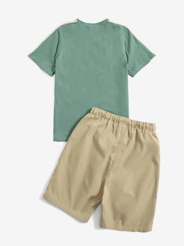 Boys Letter Graphic Tee & Drawstring Waist Shorts Set