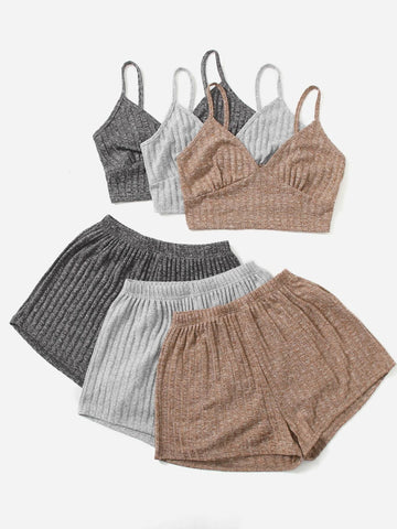 3 Sets Marled Rib Knit Lounge Set