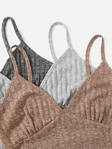 3 Sets Marled Rib Knit Lounge Set