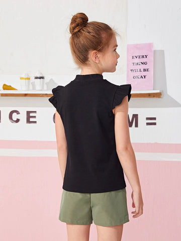 Girls Ruffle Trim Top & Paperbag Waist Belted Shorts