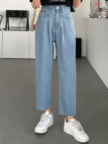 DAZY Double Button Pocket Front Washed Mom Fit Jeans