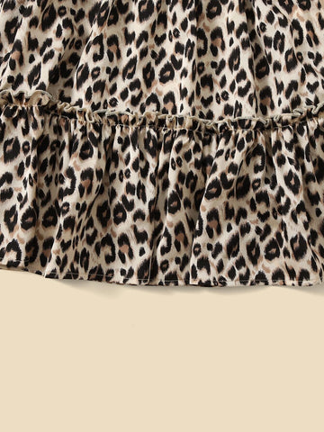 Girls Heart Print Tee & Leopard Ruffle Hem Skirt Set