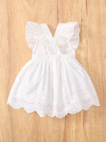 Baby Flutter Sleeve Square Neck Eyelet Embroidered Dress