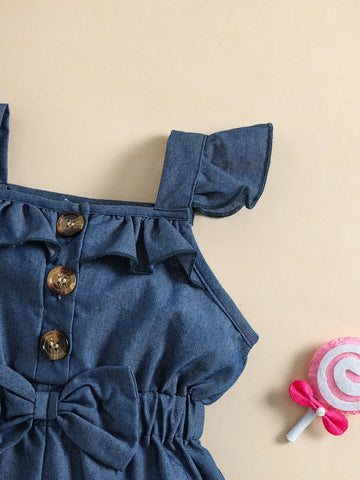 Baby Ruffle Trim Bow Front Romper With Headband