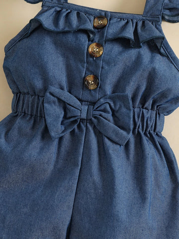 Baby Ruffle Trim Bow Front Romper With Headband