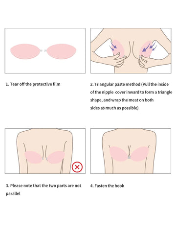 1pair Silicone Self Adhesive Bra With 1pair Transparent Strap