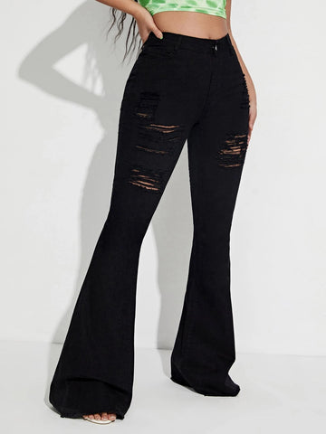 Ripped Flare Leg Jeans