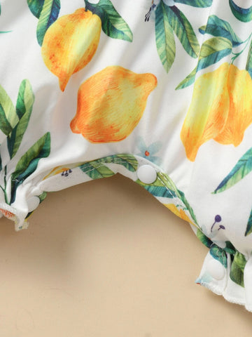 Baby Lemon Print Ruffle Trim Bow Front Romper