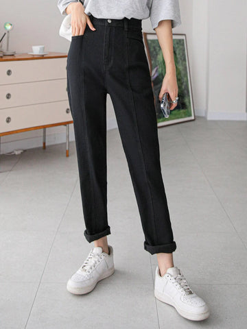 DAZY High Waist Solid Tapered Jeans