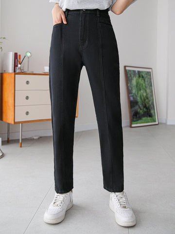 DAZY High Waist Solid Tapered Jeans