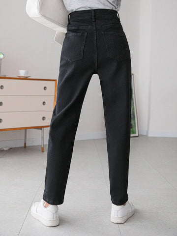 DAZY High Waist Solid Tapered Jeans