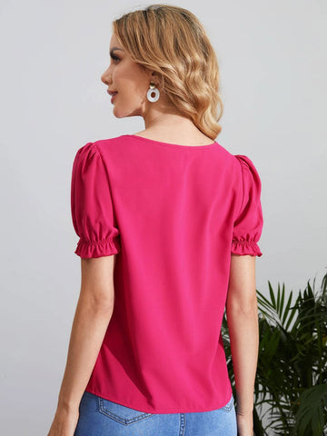 EMERY ROSE Keyhole Neck Puff Sleeve Blouse