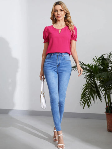 EMERY ROSE Keyhole Neck Puff Sleeve Blouse