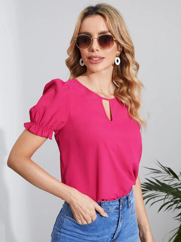EMERY ROSE Keyhole Neck Puff Sleeve Blouse