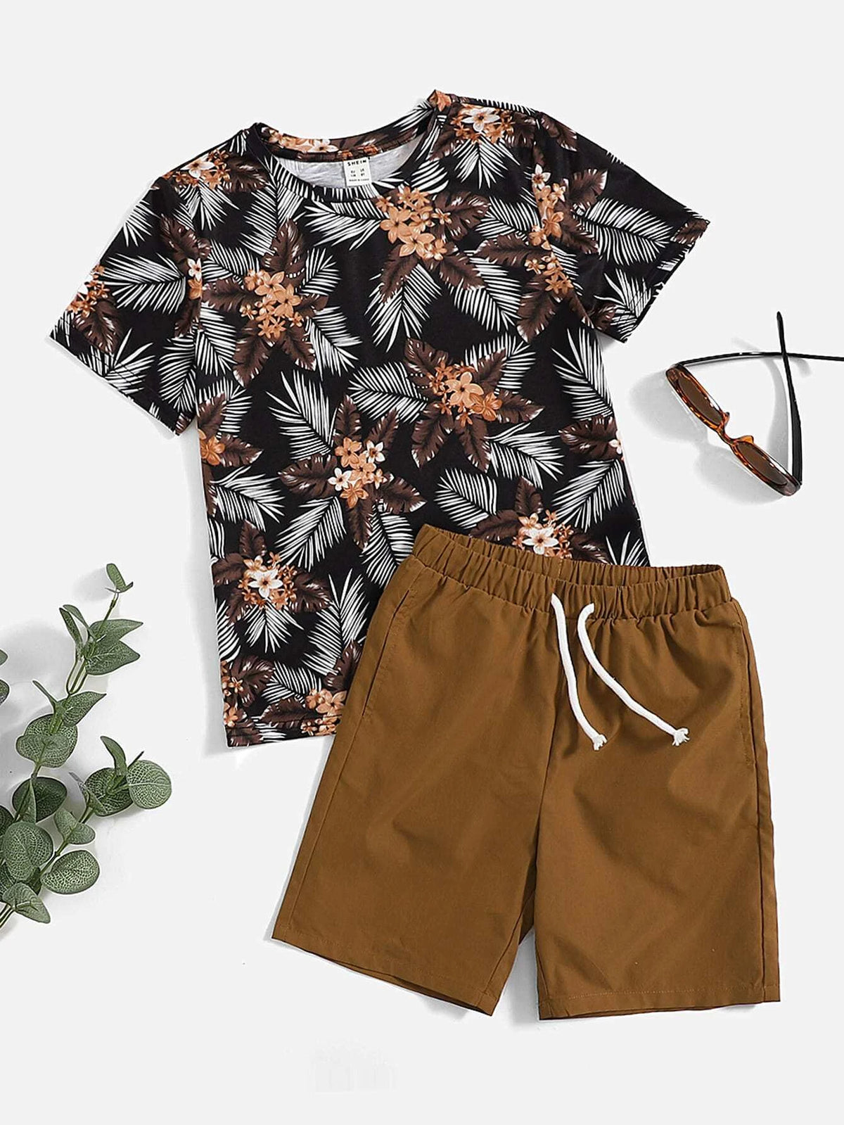 Boys Floral Tee & Drawstring Shorts Set