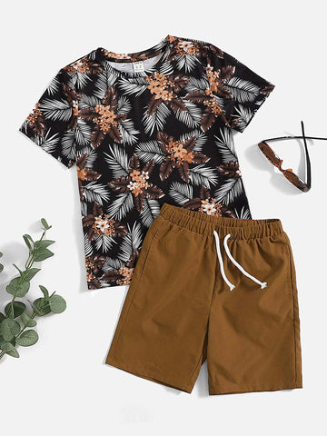 Boys Floral Tee & Drawstring Shorts Set