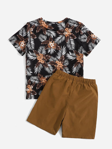 Boys Floral Tee & Drawstring Shorts Set