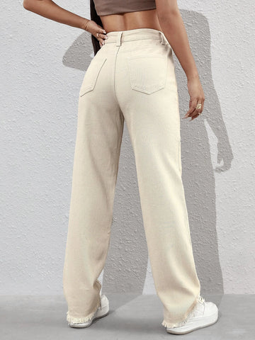 Zipper Fly Raw Hem Boyfriend Jeans