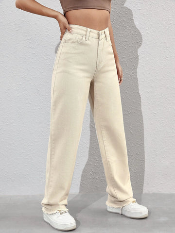 Zipper Fly Raw Hem Boyfriend Jeans