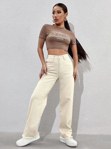 Zipper Fly Raw Hem Boyfriend Jeans