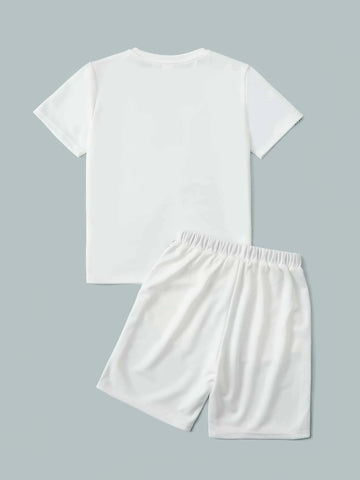 Boys Slogan Tape Tee & Drawstring Waist Shorts