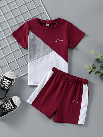 Toddler Boys Color Block Letter Graphic Tee & Shorts