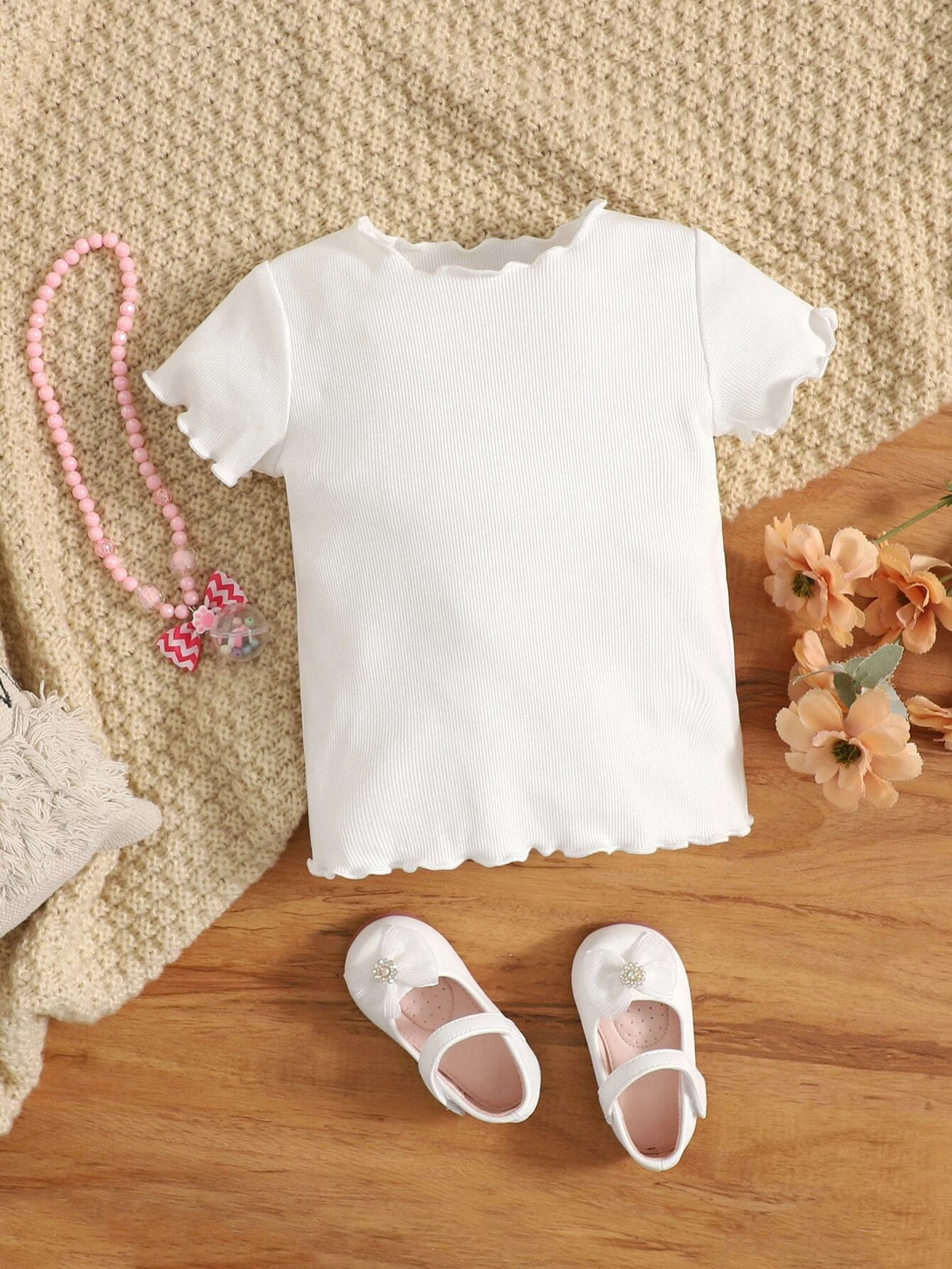 Baby Solid Lettuce Trim Rib-Knit Top