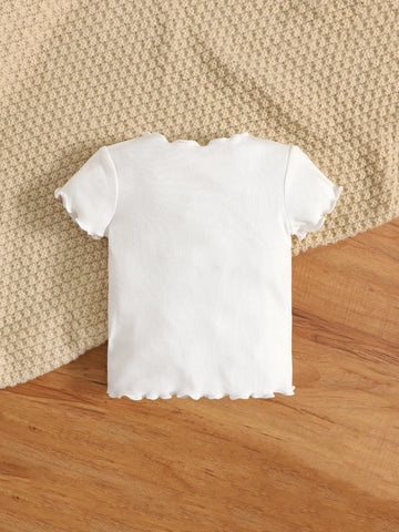 Baby Solid Lettuce Trim Rib-Knit Top