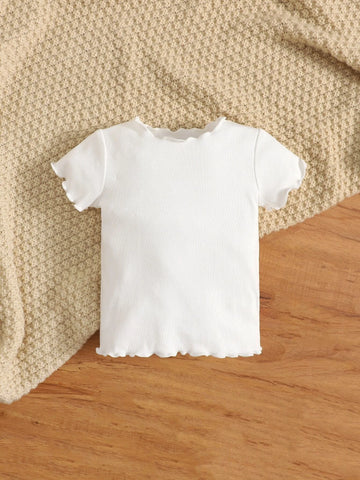 Baby Solid Lettuce Trim Rib-Knit Top