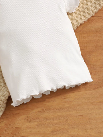 Baby Solid Lettuce Trim Rib-Knit Top