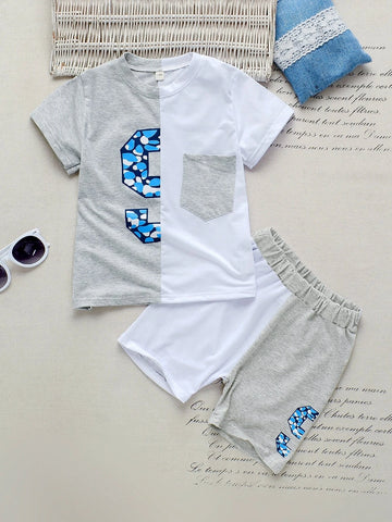 Toddler Boys Number Print Two Tone Tee & Shorts