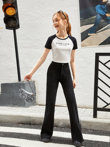 Teen Girls Raglan Sleeve Slogan Graphic Top
