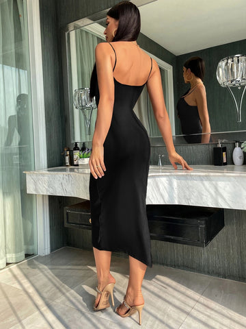 SXY Solid Ruched Bodycon Dress