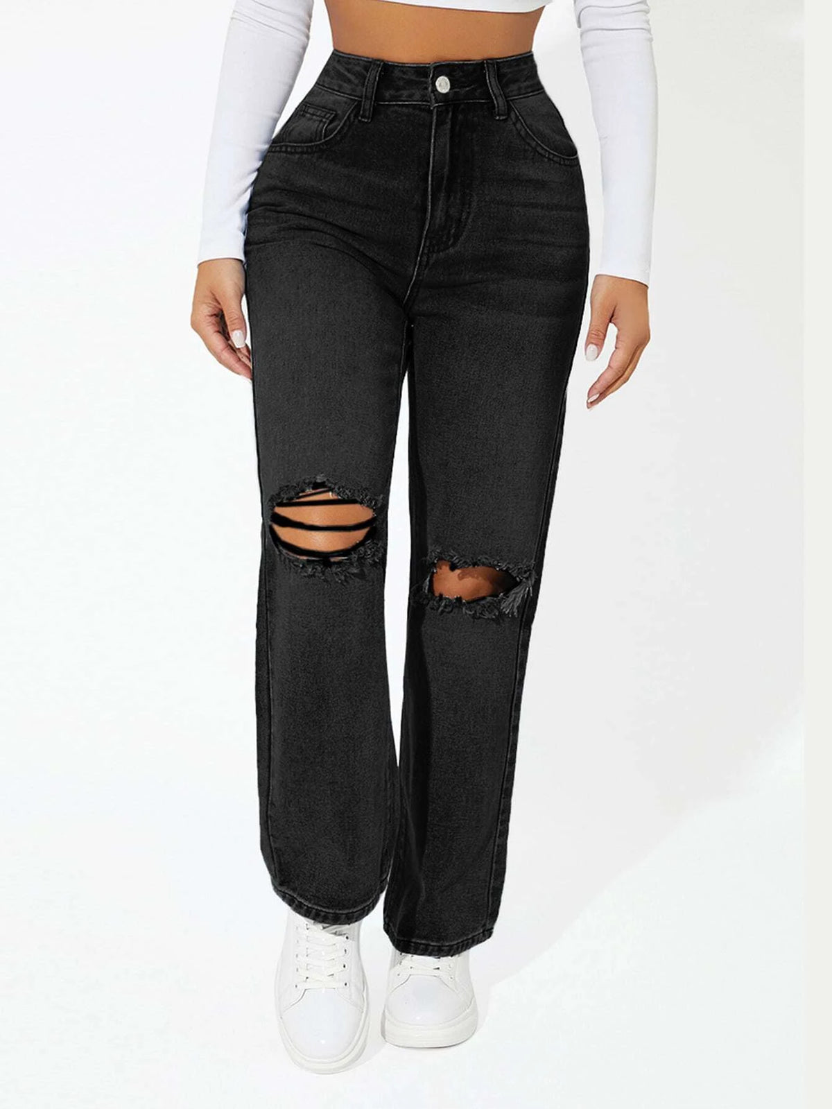 PETITE High Waist Ripped Jeans