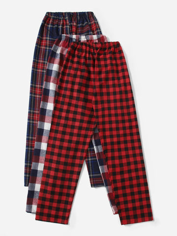 3pcs Tartan & Gingham Print Sleep Pants