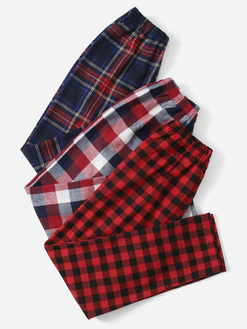 3pcs Tartan & Gingham Print Sleep Pants